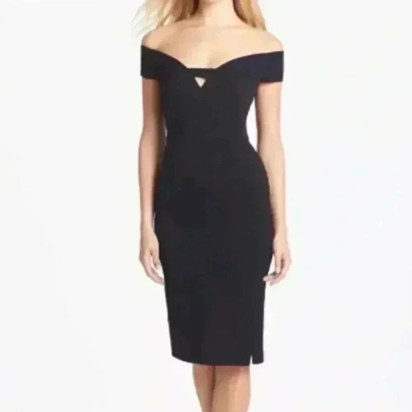 Black Halo Black Riya Off-The-Shoulder Stretch-Scuba Sheath Dress - Picture 1 of 7